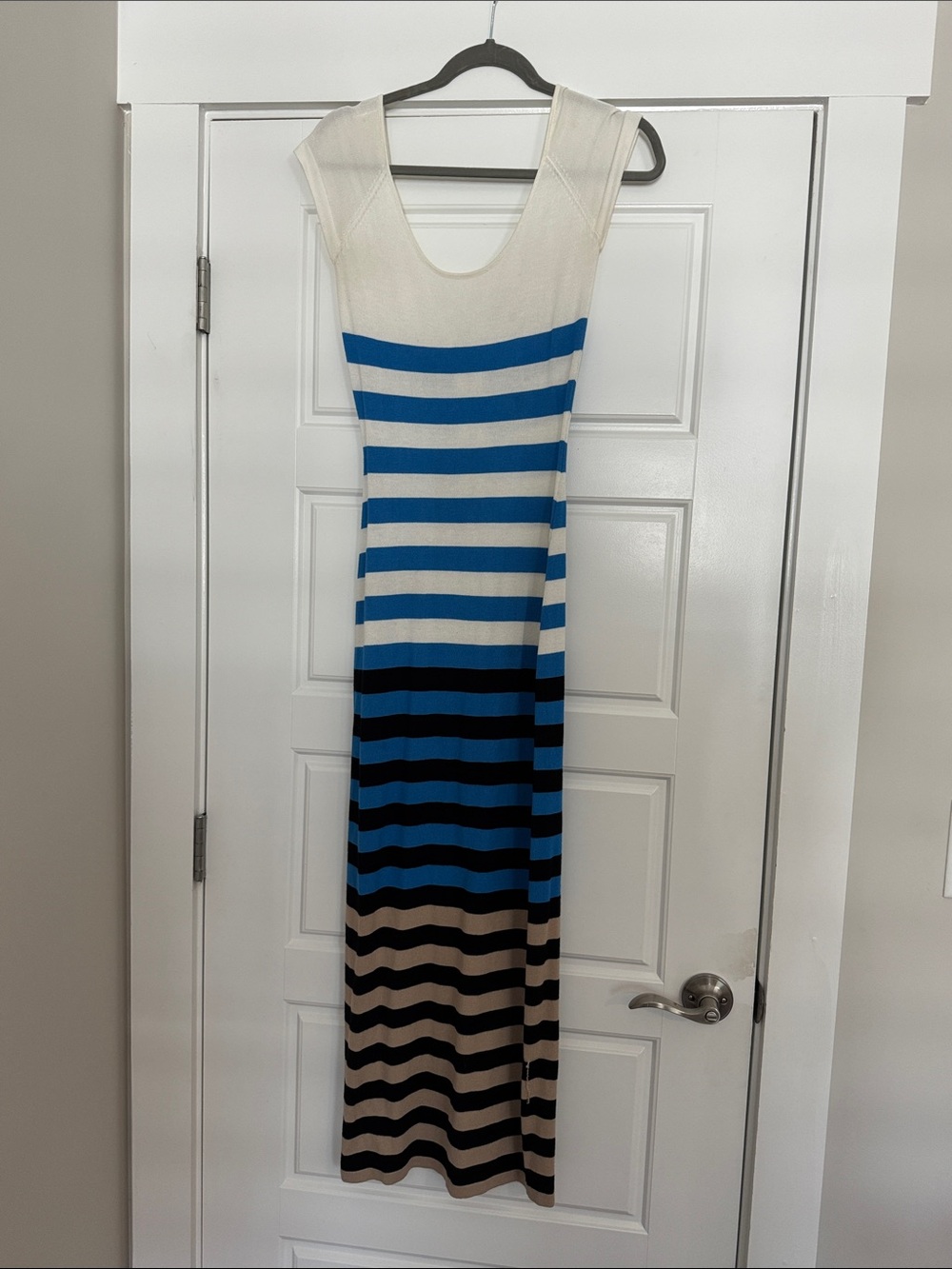 Arden B Cream and Blue Striped Maxi Dress